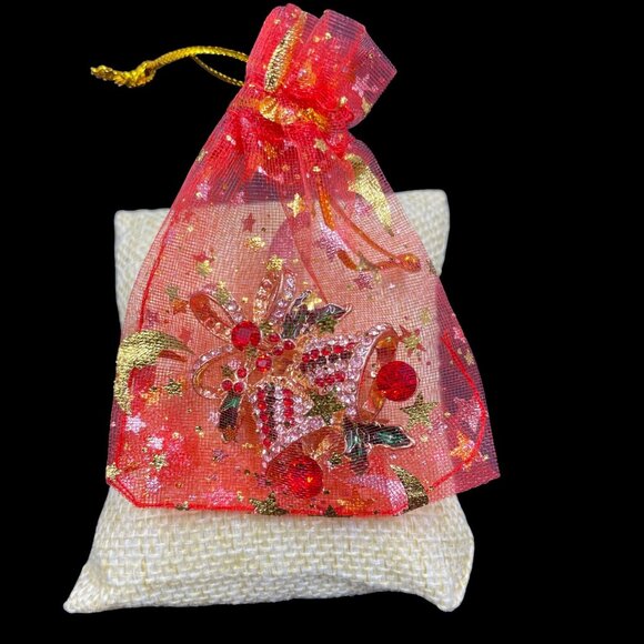 Vintage Christmas Bell Brooch Rhinestone Holiday Pin Gift Occasion Glam Sparkle - Picture 6 of 6